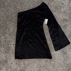 Black Satin One-Shoulder Dress